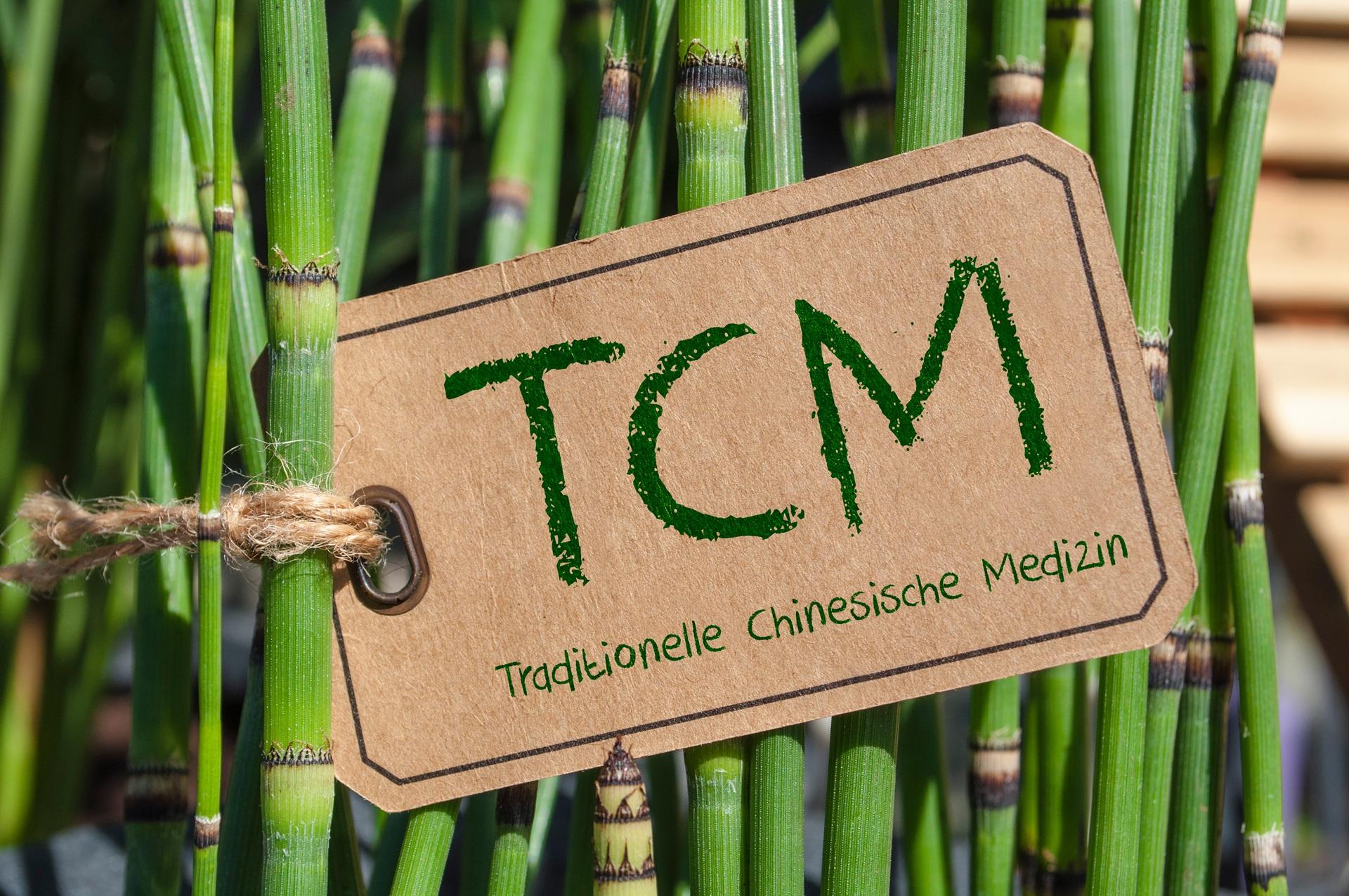Schild mit TCM-Schriftzug vor Pflanzen | TCM Düsseldorf